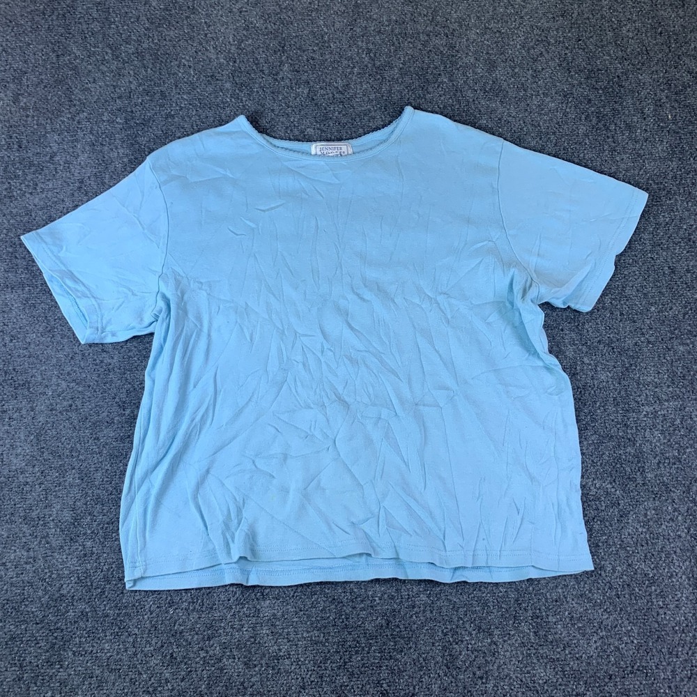 Jennifer Moore T-Shirt Womens Large Light Blue Cotton Short Sleeve Everyday Wear